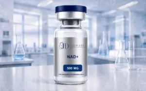 NAD+ research material vial with wrapped metallic label marked For Research Purposes Only